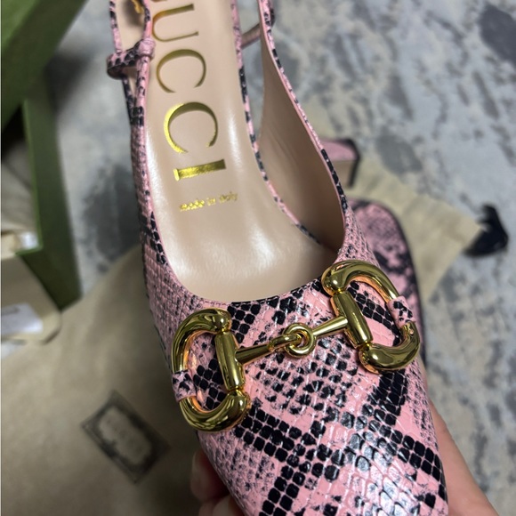New Gucci High heel pump Pythons Calf Print Leather Wild Rose 723837 - Picture 4 of 10